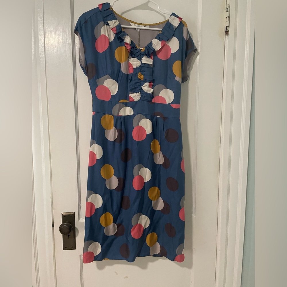 Boden Polka Dot sheath dress with ruffle NEW